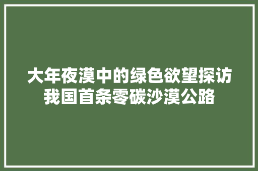 大年夜漠中的绿色欲望探访我国首条零碳沙漠公路