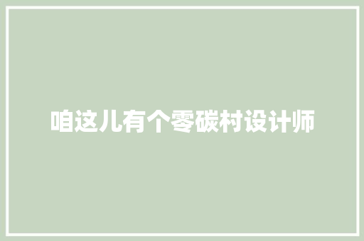 咱这儿有个零碳村设计师 汽车知识
