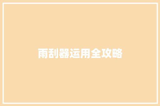 雨刮器运用全攻略