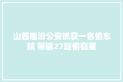 山西临汾公安抓获一名偷车贼 带破27起偷窃案
