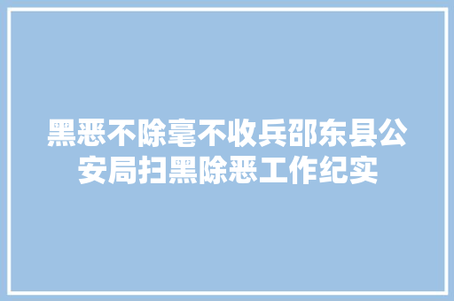黑恶不除毫不收兵邵东县公安局扫黑除恶工作纪实