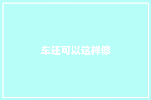 车还可以这样修