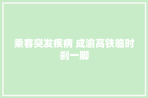 乘客突发疾病 成渝高铁临时刹一脚