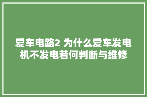 爱车电路2 为什么爱车发电机不发电若何判断与维修