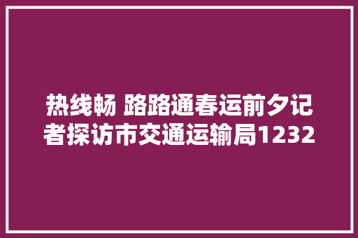 热线畅 路路通春运前夕记者探访市交通运输局12328热线做事中央