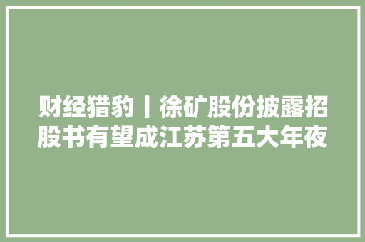 财经猎豹丨徐矿股份披露招股书有望成江苏第五大年夜IPO
