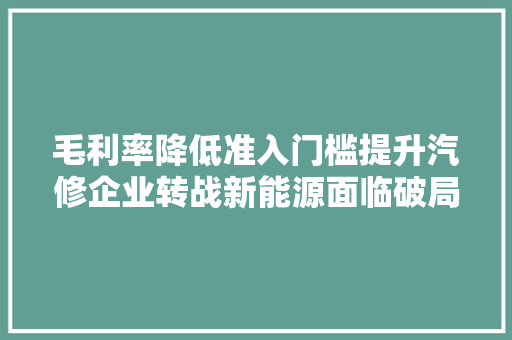 毛利率降低准入门槛提升汽修企业转战新能源面临破局 汽车知识