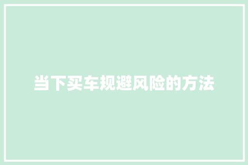 当下买车规避风险的方法