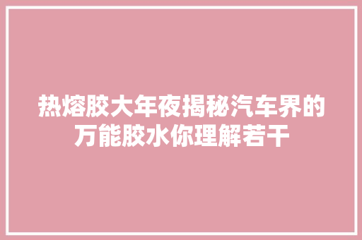 热熔胶大年夜揭秘汽车界的万能胶水你理解若干