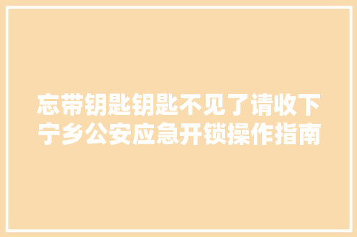 忘带钥匙钥匙不见了请收下宁乡公安应急开锁操作指南