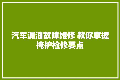 汽车漏油故障维修 教你掌握掩护检修要点