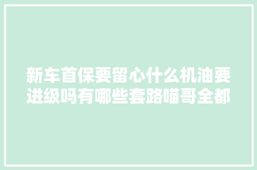 新车首保要留心什么机油要进级吗有哪些套路喵哥全都告诉你