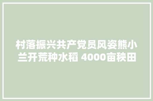 村落振兴共产党员风姿熊小兰开荒种水稻 4000亩秧田里的铿锵玫瑰