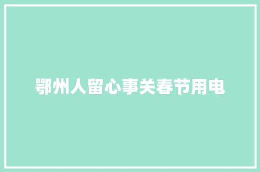 鄂州人留心事关春节用电