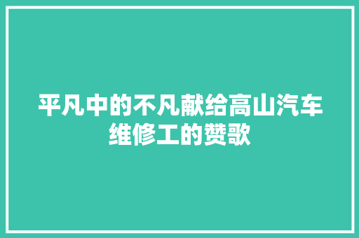 平凡中的不凡献给高山汽车维修工的赞歌