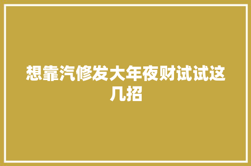 想靠汽修发大年夜财试试这几招