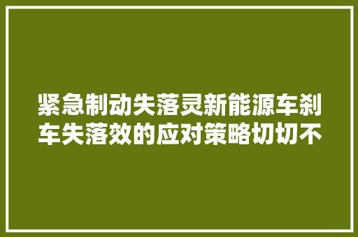 紧急制动失落灵新能源车刹车失落效的应对策略切切不要慌