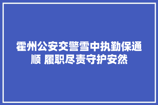 霍州公安交警雪中执勤保通顺 履职尽责守护安然