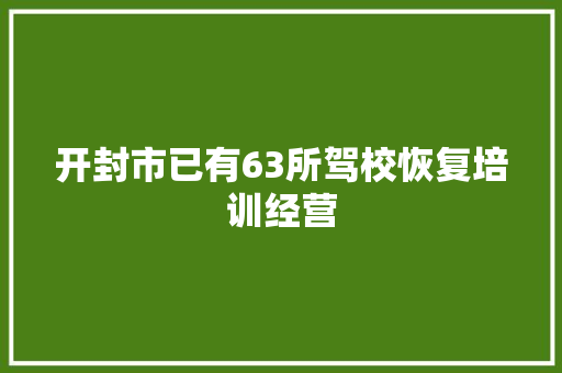 开封市已有63所驾校恢复培训经营