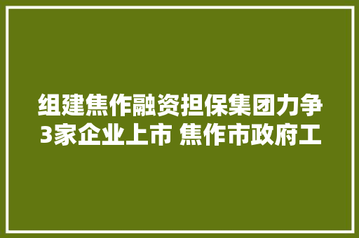 组建焦作融资担保集团力争3家企业上市 焦作市政府工作申报全文公布