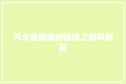 汽车音响线材选择之喇叭线篇