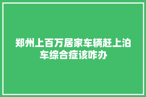 郑州上百万居家车辆赶上泊车综合症该咋办