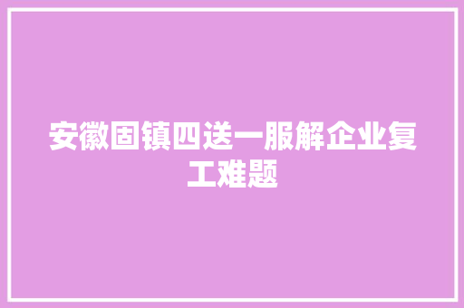 安徽固镇四送一服解企业复工难题