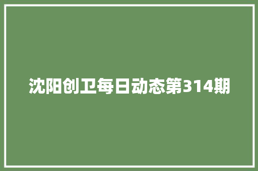 沈阳创卫每日动态第314期