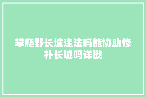 攀爬野长城违法吗能协助修补长城吗详戳