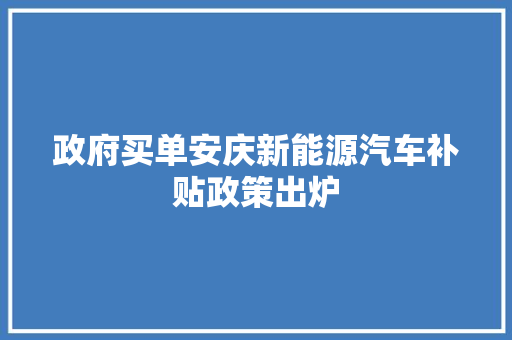 政府买单安庆新能源汽车补贴政策出炉