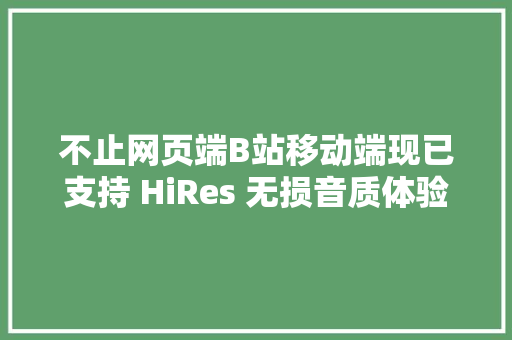 不止网页端B站移动端现已支持 HiRes 无损音质体验