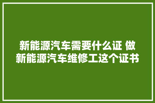 新能源汽车需要什么证 做新能源汽车维修工这个证书不能少