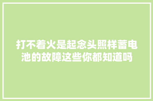 打不着火是起念头照样蓄电池的故障这些你都知道吗