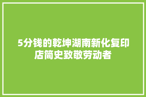 5分钱的乾坤湖南新化复印店简史致敬劳动者