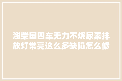 潍柴国四车无力不烧尿素排放灯常亮这么多缺陷怎么修