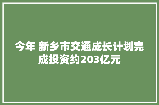 今年 新乡市交通成长计划完成投资约203亿元
