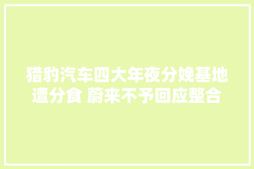猎豹汽车四大年夜分娩基地遭分食 蔚来不予回应整合工厂导入新品牌传闻
