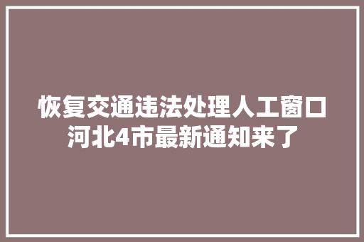 恢复交通违法处理人工窗口河北4市最新通知来了
