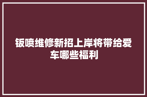 钣喷维修新招上岸将带给爱车哪些福利