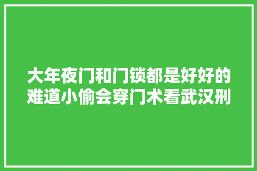 大年夜门和门锁都是好好的难道小偷会穿门术看武汉刑侦技能平易近警若何破案