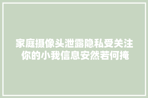 家庭摄像头泄露隐私受关注 你的小我信息安然若何掩护