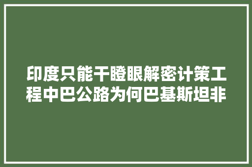 印度只能干瞪眼解密计策工程中巴公路为何巴基斯坦非修弗成