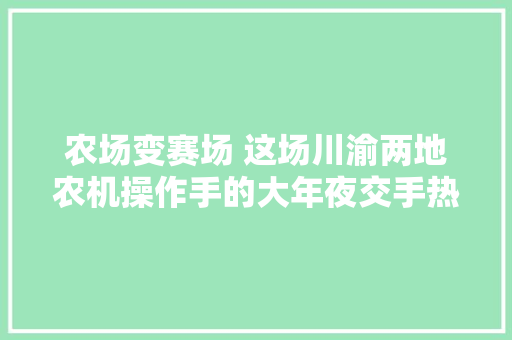 农场变赛场 这场川渝两地农机操作手的大年夜交手热辣滚烫