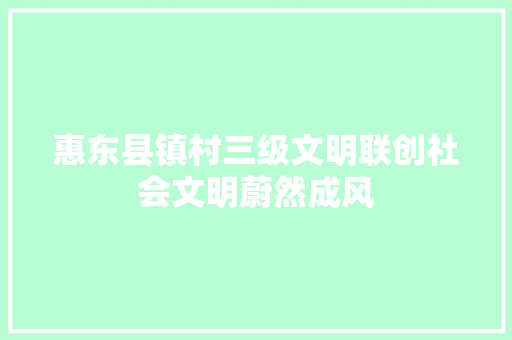 惠东县镇村三级文明联创社会文明蔚然成风