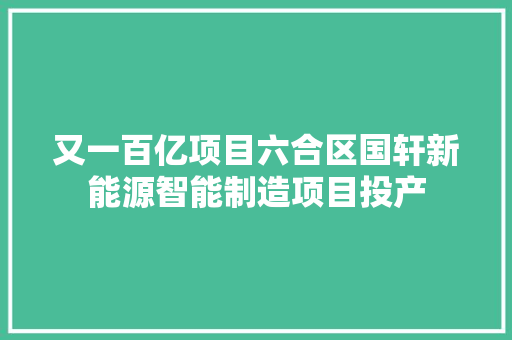 又一百亿项目六合区国轩新能源智能制造项目投产