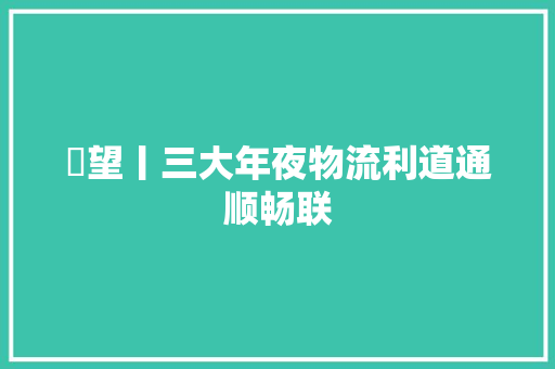 瞭望丨三大年夜物流利道通顺畅联