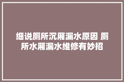 细说厕所沉厢漏水原因 厕所水厢漏水维修有妙招  第1张