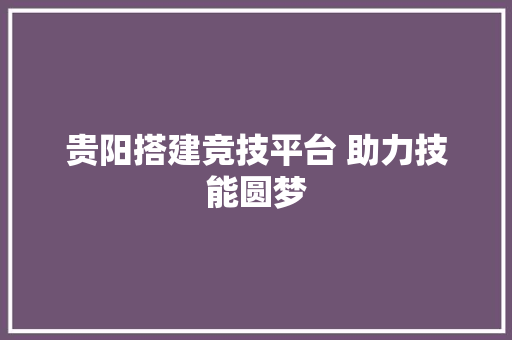 贵阳搭建竞技平台 助力技能圆梦