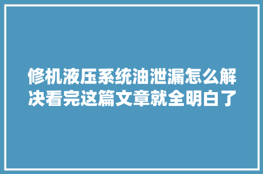 修机液压系统油泄漏怎么解决看完这篇文章就全明白了