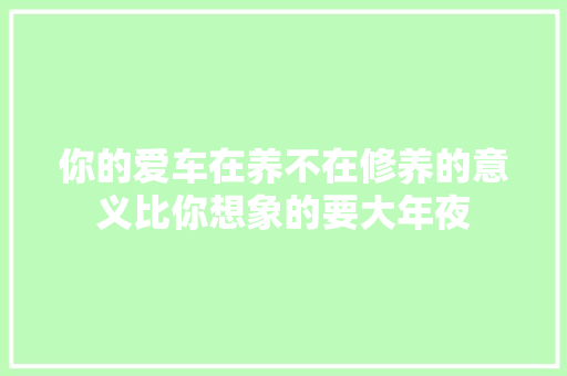你的爱车在养不在修养的意义比你想象的要大年夜 汽车知识